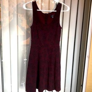 Maroon dress w/black lace flower print